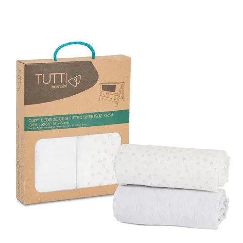 Tutti Bambini Cozee Bedside Sleeper Fitted Sheet 2 Pack Grey | Baby Bunting AU