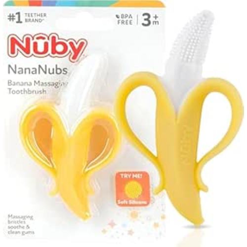 Nuby Nananubs Banana Massaging Teether – Baby Teething Toys 3 Months and Up, Silicone Teether for Sore Gums, Infant Toy, Baby Essentials, Brush, Travel Accessory, Gift for Babies