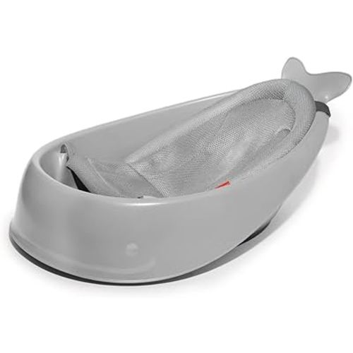 Skip Hop, Grey Moby 3-Stage Smart Sling Baby Bath Tub with Drain Plug & Swivel Hook for Hanging