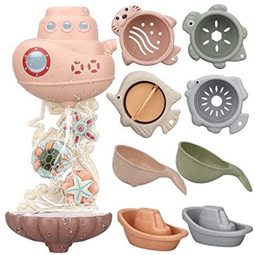 LZZAPJ Baby Bath Toys for Toddlers 1-3 Year Old, Bathtub Water Toys for Kids Age 2-4, Contains 4 Stacking Cups, 2 Boats 2 Whale-Shaped Spoons, Gift for Infants Boys Girls 6-12 Months