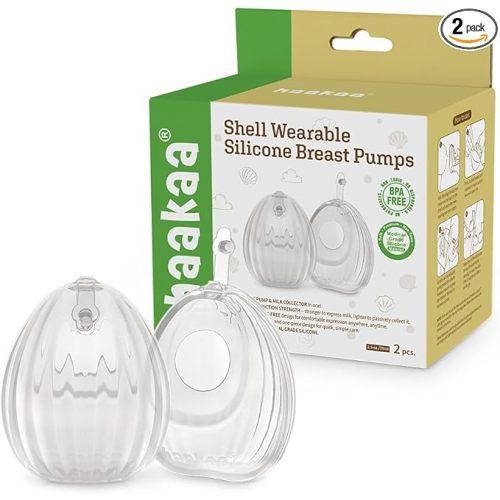 HAAKAA Shell Wearable Hands-Free Manual Breast Pump/Milk Collector – Medical-Grade Silicone – Compact, Portable & Discreet – Leak-Proof Valve 2.5 oz 2PK