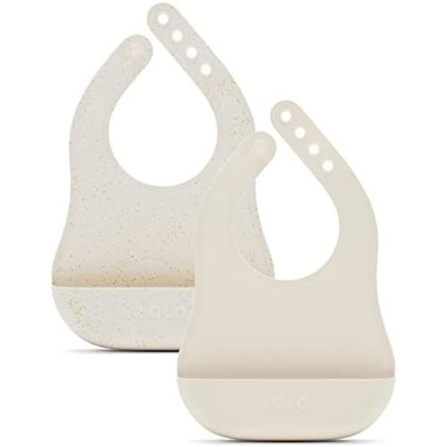 Lalo The Bib - Waterproof, Non-Toxic Silicone Baby Bib with Adjustable Neck Band & Silicone Food Pouch Catcher, Set of 2