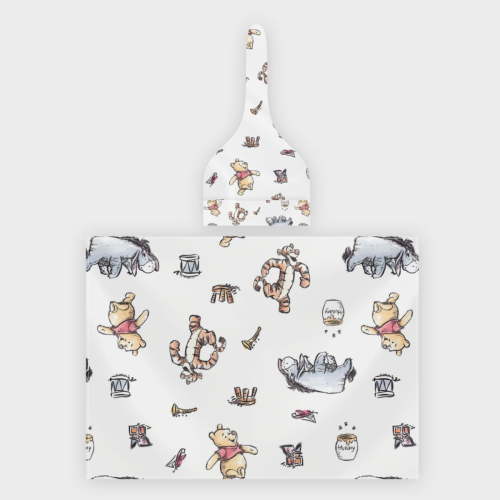 Winnie The Pooh Cartoon 2 Piece Baby Swaddle Hooded Set, Newborn Swaddle Blanket for Baby Boys and Girls 40" x 29"