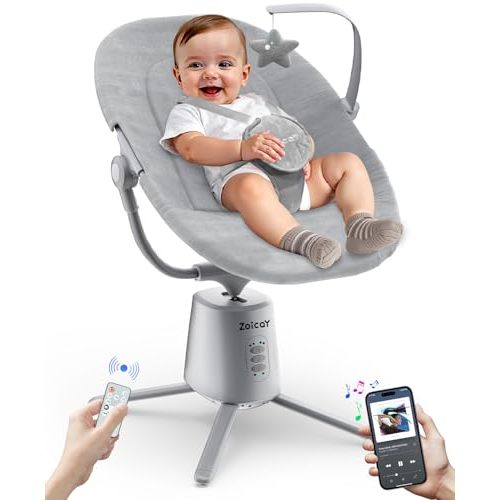 Zoicay Baby Swing,Baby Swings for Infants with 3 Modes & 5 Speeds, BT Enabled App & Remote Control, Electric Swing – 6 Lullabies and 3 Timer Setting, 2 Seat Positions and 5-Point Harness Swing (Gray)