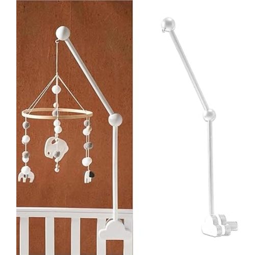 Hanging Wooden Baby Crib Mobile Arm, Baby Mobile Holder Arm, Mobile Arm for Crib, Strong Slip Attachment Wooden Nursery Accessories Bed Decor Bell (White)