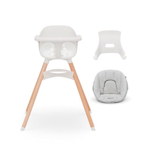 Lalo The High Chair Infant Kit - Convertible Wooden High Chair for Babies & Toddlers with Infant Support & Cushion, Grows with Your Child, Dishwasher Safe Tray, Adjustable Footrest Coconut