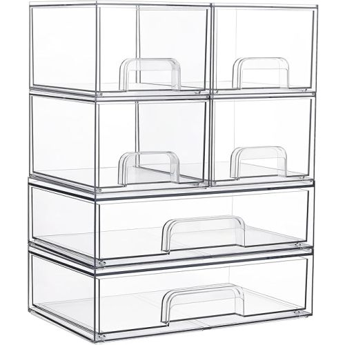 Vtopmart Stackable Storage Drawers Set of 5, Clear Plastic Organizer Bins for Baby Bottle, Beauty Supplies Storage, Ideal for Kichen Countertop, Vanity, Bathroom, Cabinet, Pantry Organization