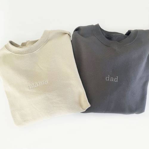 Minimal Embroidery Mama and Dad Custom Gemma Sweatshirt Set | Perfect Sweatshirts for New Parents