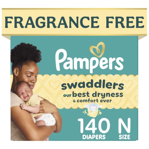Pampers Swaddlers Newborn Diapers, Size Newborn (10 lbs), 140 Count, Fragrance Free, Hypoallergenic, Absorbent, Pediatrician Recommended, Skin Safe