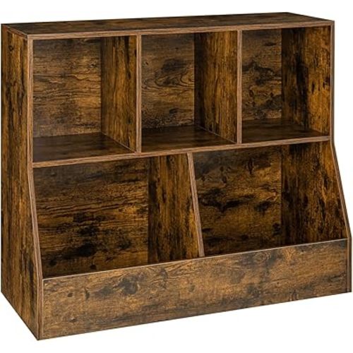 DINZI LVJ Toy Storage Organizer, Kids Bookshelf, Wood Toy Storage Cabinet, 5 Cubby Children Bookcase, 35.4" L Toddler Book Shelf for Playroom, Living Room, Nursery, Hallway, School, Rustic Brown