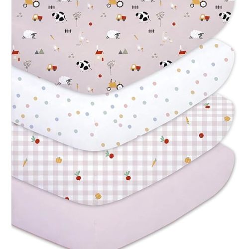 Little Grape Land Toddler Sheets 4 Pack – Baby Crib Sheets Fitted for Boys Girls, Standard Size 28x52‘’ Crib Mattress, Super Soft Breathable Washable Microfiber,Pink Sheep