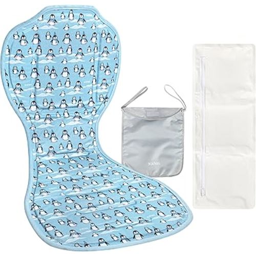 Solfres Hydro Gel Car Seat Cooler Mat with Ice Pack for Baby. Carseat and Stroller Cooling Pad Cushion Liner with Breathable 3D Mesh Anti-Slip Back. for Kids Toddlers 12-48 Months, Blue Penguin