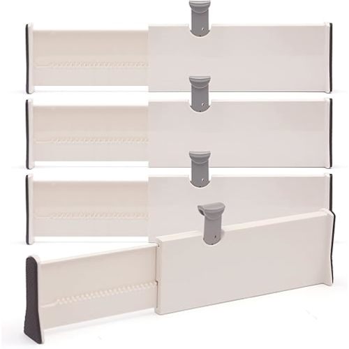 DIOMMELL 4 Pack Adjustable Dresser Drawer Dividers Organizers, Plastic Expandable Drawer Organization Separators for Kitchen, Bedroom, Closet, Bathroom and Office Drawers