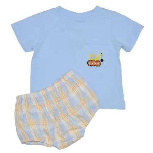 Construction Crane French Knot T-Shirt and Diaper Cover Set