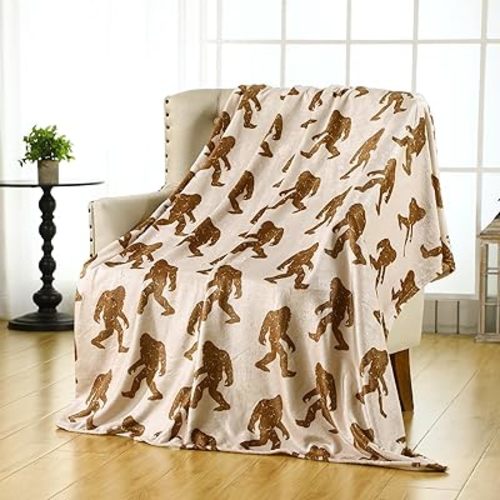 Buryeah Big Foot Sasquatch Gifts Bigfoot Blanket Unique for Men Women Funny Bigfoot Lover Birthday Gifts Vintage Flannel Throws Blanket for Bed Sofa, 50"x60"(Light Brown,Brown)