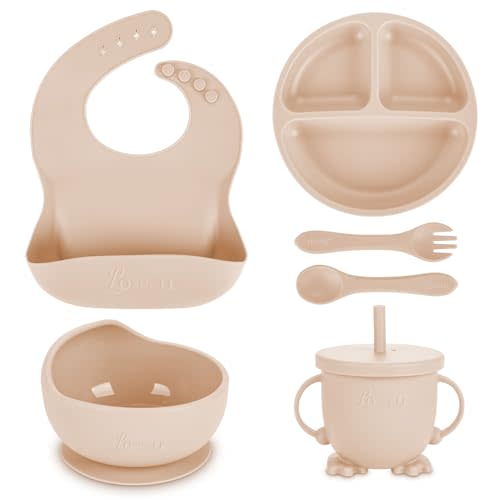 Losecu Silicone Feeding Set with Bib, Spoon, Fork, Sippy Cup - Baby Led Weaning Supplies