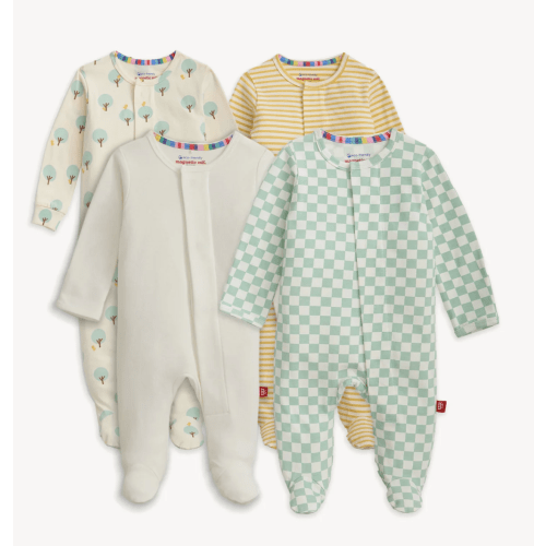 Cypress / Sprout Check / Yellow / Creme Magnetic 4-Pack Footie – Magnetic Me
