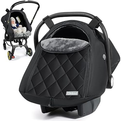 Orzbow Baby Car Seat Cover Winter - Waterproof Carseat Cover for Doona Car Seats and Strollers, Breathable Infant Carseat Canopy with Zipper Access, Rain and Wind Proof, Winter Baby Essentials, Black