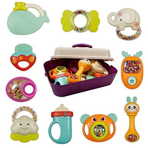 WISHTIME Baby Rattle Toys for Newborns - Baby Toys Rattles and Teethers for Girls Boys 0-3-6-9-12 Months - Baby Rattle Set 10pcs - Infant Rattle Teething Toys - Developmental Sensory Toys for Babies