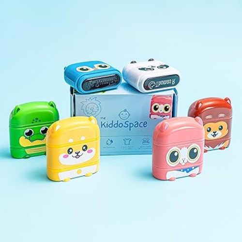 KiddoSpace Name Stamp for Clothing Kids Waterproof (White + Black Ink) - Kiddostamp™ Customized Double Sided Name Stamp - Personalised Clothing Stamps - Name Stamp for Kids