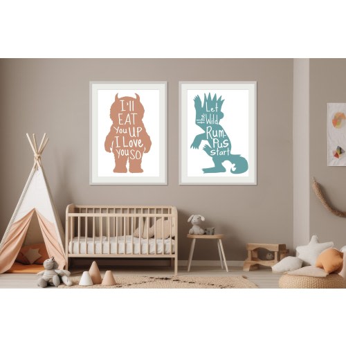 Where the Wild Things Are Inspired Set of 2 Art Prints Unframed (featured Amber, Jungle) Modern Boys Room Wall Art Baby Gift for Him