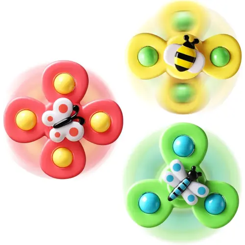 ALASOU 3PCS Suction Cup Spinner Toys for 1 Year Old Boy Girl|Spinning Top Baby Toys 12 18 Months|1 2 Year Old Boy Birthday Gift|Baby Bath Toys for Kids Ages 1-3|Sensory Toys for Toddlers 1-3