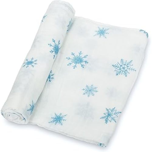LollyBanks Muslin Swaddle Blankets, 47 x 47 Inches Cozy Baby Blanket for Boys and Girls, 100% Cotton Baby Swaddles, Gentle Newborn Swaddle Wrap (Snowflakes Print)
