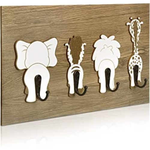 Safari Animal Wall Hooks Animal Nursery Hooks Decor Wooden Kids Coat Wall Mounted Hooks Decorative Elephant Lion Giraffe Zebra Hanger for Nursery Bathroom Bedroom Home Decor