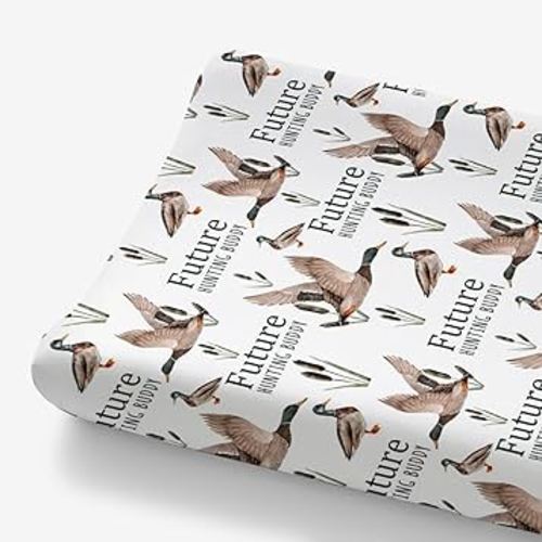 HawSkgFub Future Duck Hunting Buddy Changing Pad Cover for Baby Boy, Wild Mallard Hunter Diaper Change Table Covers, Soft Stretchy Breathable Safe Snug Fitted Changing Mat Sheets Fit 32"/34" x 16"