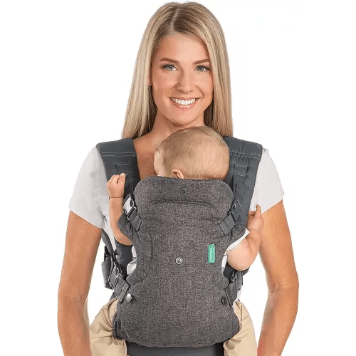 Infantino Flip 4-in-1 Convertible Baby Carrier, Adjustable, Ergonomic Babywearing, Registry Essential, Baby Carrier for Newborn to Toddler, Gray