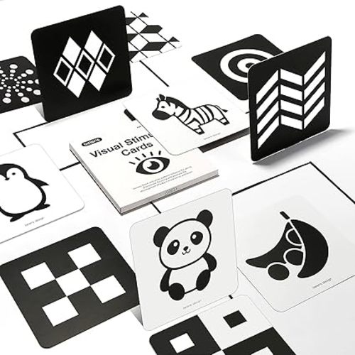 beiens High Contrast Baby Flashcards, Newborn Brain Development Toys, Visual Stimulation Learning Activity Cards, Black and White Baby Toy, 20 PCs 40 Pages 5.5'' x 5.5'' Educational Infant Shower Gift