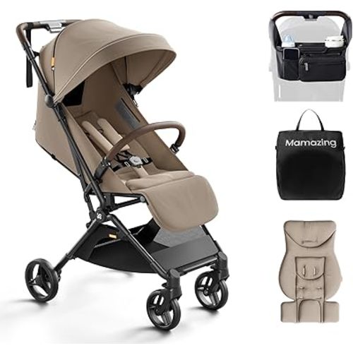 MAMAZING Ultra Air Lightweight Baby Travel Stroller with Carbon Fiber Frame, Compact & Airplane-Friendly, One-Handed Fold, 11.6 lbs, Perfect for Toddlers, Organizer & Cushion Included, Simply Taupe