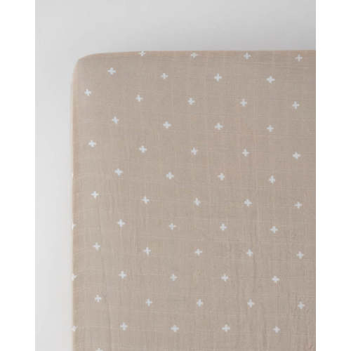 Cotton Muslin Crib Sheet - Taupe Cross
– Little Unicorn USA