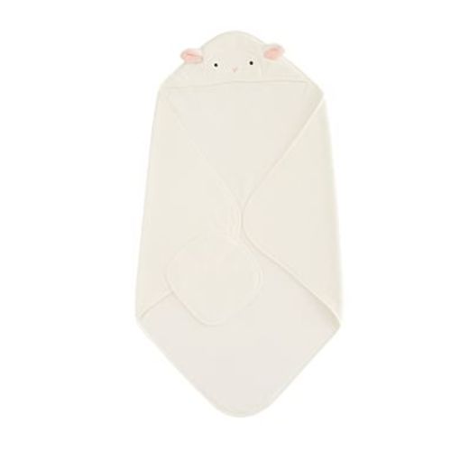 Super Soft Lamb Baby Hooded Towel And Washcloth, Ivory