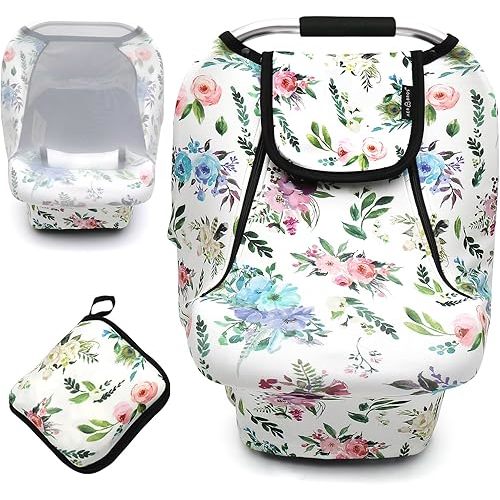 ACRABROS Car Seat Covers for Babies,All Season Infant Carseat Cover Canopy for Boys and Girls,Stretchy Adjustable Peeping Window with Mesh Cover,Warm Breathable Universal, Purple