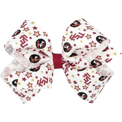 Divine Creations Girls' Collegiate Themed Game Day Logo Print Hair Bow by Wee Ones on a WeeStay Clip, Classic Grosgrain, Medium, Florida State