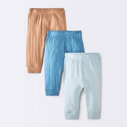 Baby Boys' 3pk Ribbed Pull-On Pants - Cloud Island™ Blue/Brown Newborn