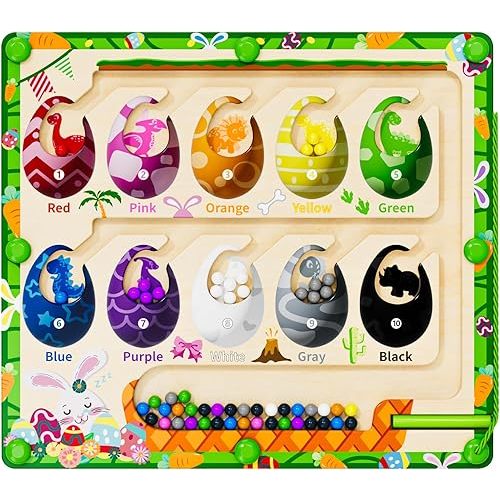 Magnetic Color and Number Maze,Dinosaur Eggs Montessori Toys for 2 3 4 5 Year Old,Counting Matching Learning Toys,Easter Birthday Gifts for Kids