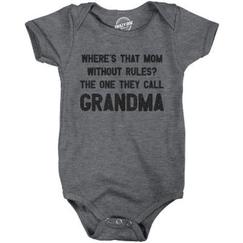 Where's That Mom Without Rules? The One They Call Grandma Baby Bodysuit Funny Infant Jumper - Crazy Dog Baby Bodysuit