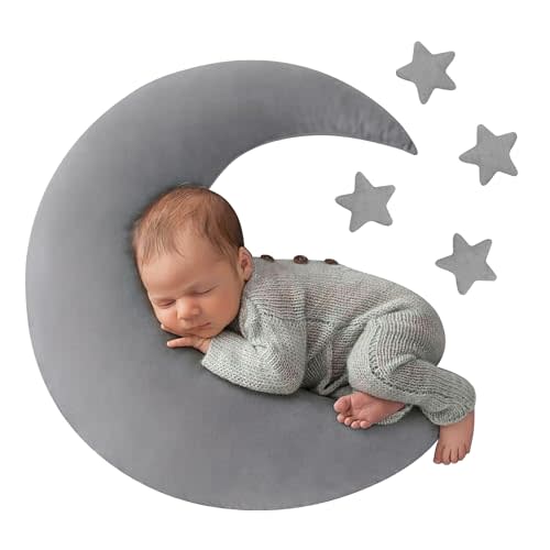 M&G House Newborn Photography Posing Pillow Crescent Moon Pillow Star Pillows Posing Beans Moon Pillow Stars Set Infant Boy Girl Baby Picture Prop(Gray)