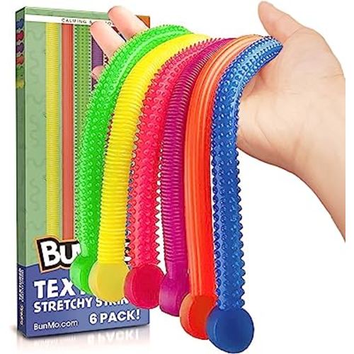 BUNMO Textured Stretchy Strings 6pk | Calming & Textured Autism Sensory Toys | Monkey Stretch Noodles | Fidget Noodles | Monkey Noodles | Sensory Noodle Strings