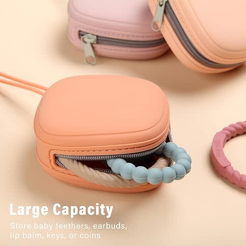 Silicone Pacifier Holder Case, Baby Binky Silicone Cover Pouch, Silicone Pacifier Storage Case for Diaper Bag, 2 Pack (Light Grey, Cream)