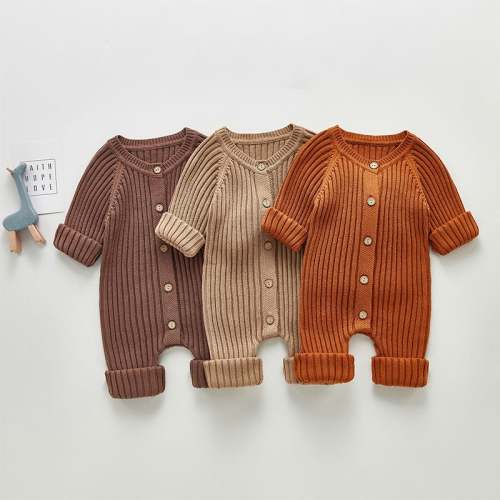 Baby Unisex Solid Color Knitted Romper