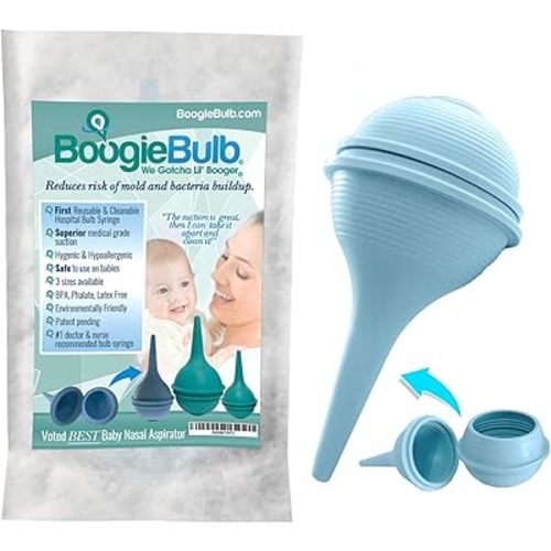 Baby Nasal Aspirator and Booger Sucker for Newborns Toddlers & Adult - BPA Free - Blue 2 Ounce Bulb Syringe - Safe Nose Cleaner - Cleanable & Reusable Ear Syringe Nose Sucker