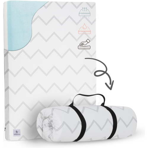Waterproof Memory Foam Playard Mattress Pad for Babies, 38" x 26", Breathable & Portable with Roll-Up Style and Carry Buckle