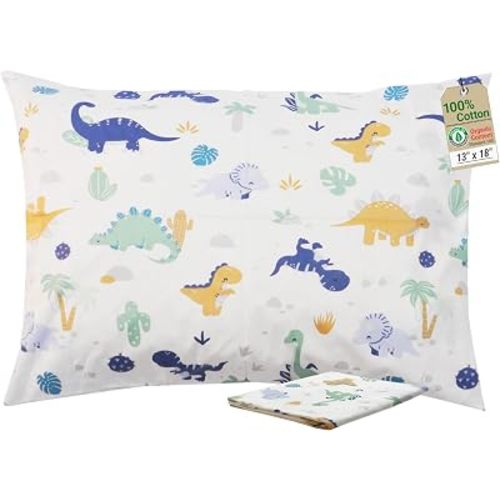 ZPECC Toddler Pillow with Pillowcase - 13x18 Organic Cotton Hypoallergenic Kids Pillow, Baby Essentials for Travel Crib Daycare Stroller (Intended for Age 2 and up) Dinosaur