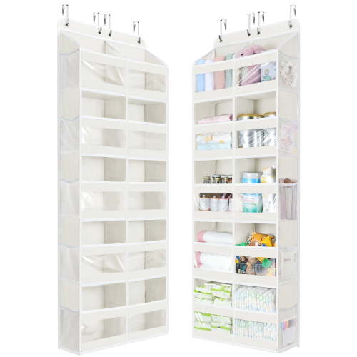LazySpin Over the Door Organizer 5 Tiers, Extra Large Behind Door Storage of 10 Compartments, Over the Door Storage, Door Hanging Organizer for Closet, Diaper Organizer, Toy Storage, Off-White