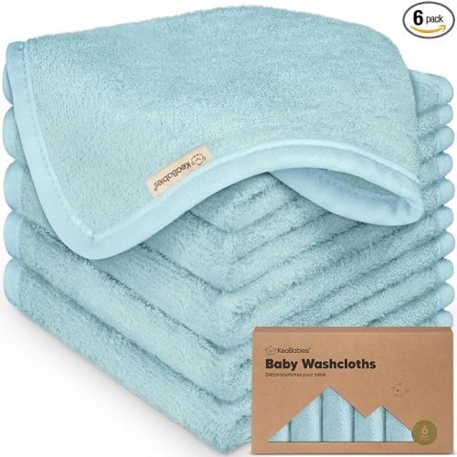 6-Pack Baby Washcloths - Soft Absorbent Viscose from Bamboo Wash Cloths for Babies, Kids, Toddlers, Infant, Newborn Bath Towels, Gentle on Sensitive Skin, 10x10 Reusable Face Towels (Sky)