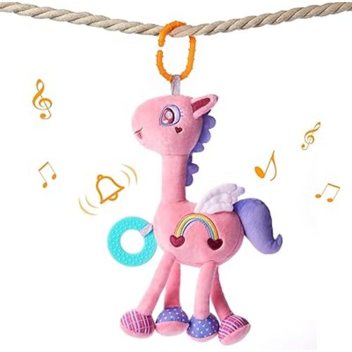 TUMAMA Baby Plush Hanging Rattle Toys, Crib Car Seat Travel Stroller Playmat Soft Plush Toy with Wind Chimes, Best Birthday Gift for Newborn 0-12 Months