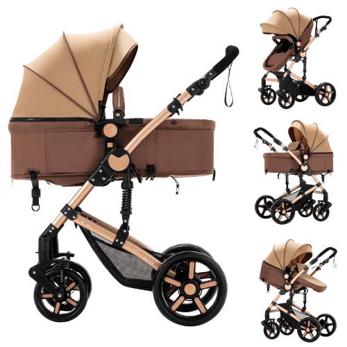 Iris Baby 2-in-1 Modular Baby Stroller,Infant Travel System with Folding Infant Newborn Bassinet Pram,Khaki